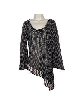 Millenium Black Polka Dot Top Asymmetrical Women Size M Sheer Long Sleeve Y2K